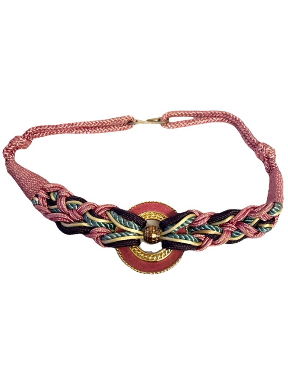 Vintage Pink & Purple Silky Corded Belt Enamel Goldtone Buckle Fairycore Whimsy